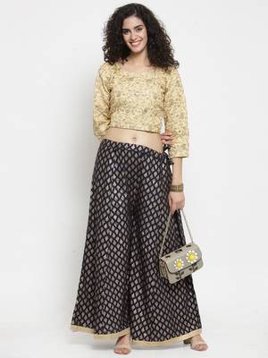 Navy-blue printed rayon palazzo-pants 2