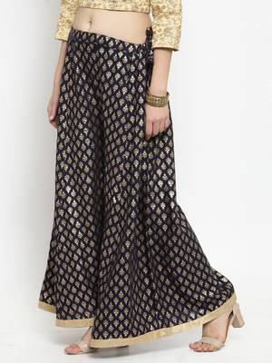 Navy-blue printed rayon palazzo-pants 3