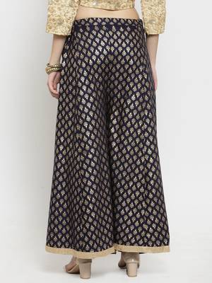 Navy-blue printed rayon palazzo-pants 4