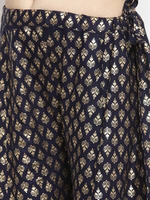 Navy-blue printed rayon palazzo-pants 5