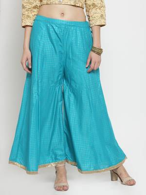 Turquoise printed rayon palazzo-pants 1