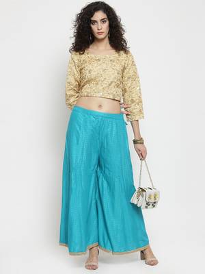 Turquoise printed rayon palazzo-pants 2