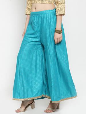 Turquoise printed rayon palazzo-pants 3