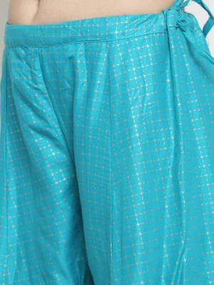 Turquoise printed rayon palazzo-pants 5