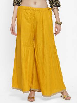 Mustard printed rayon palazzo-pants 1