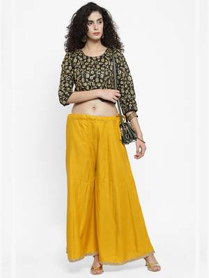 Mustard printed rayon palazzo-pants 2