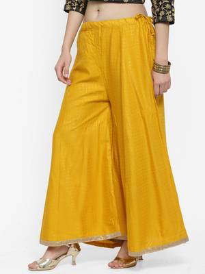 Mustard printed rayon palazzo-pants 3