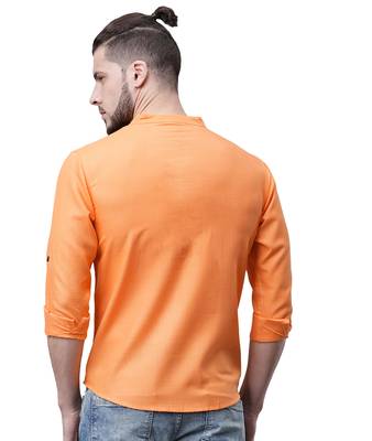 Svanik Orange Blended Solid Men's Casual Short Kurta 3