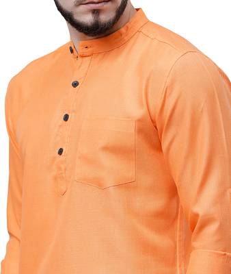 Svanik Orange Blended Solid Men's Casual Short Kurta 4