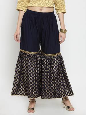 Navy-blue printed rayon palazzo-pants 1