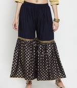 Navy-blue printed rayon palazzo-pants