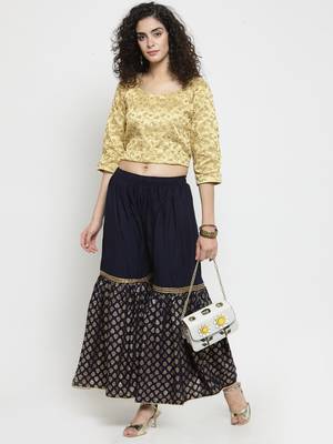 Navy-blue printed rayon palazzo-pants 2