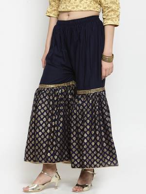 Navy-blue printed rayon palazzo-pants 3