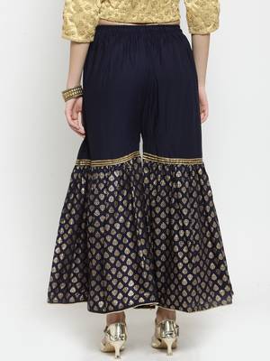 Navy-blue printed rayon palazzo-pants 4