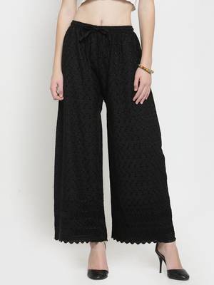 Black embroidered rayon palazzo-pants 1