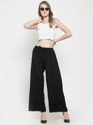 Black embroidered rayon palazzo-pants 2