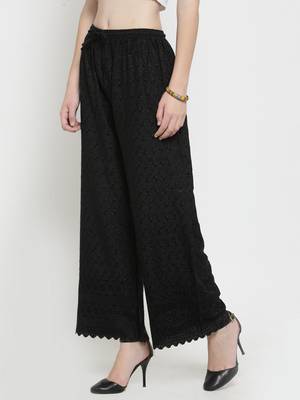 Black embroidered rayon palazzo-pants 3
