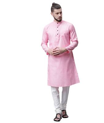 Svanik Pink Blended Solid Men's Classic Knee Length Kurta 1