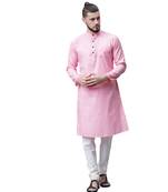 Svanik Pink Blended Solid Men's Classic Knee Length Kurta