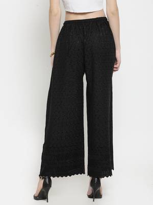 Black embroidered rayon palazzo-pants 4