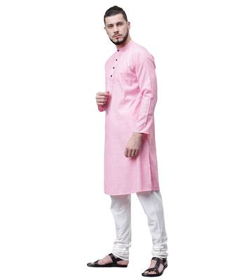 Svanik Pink Blended Solid Men's Classic Knee Length Kurta 2
