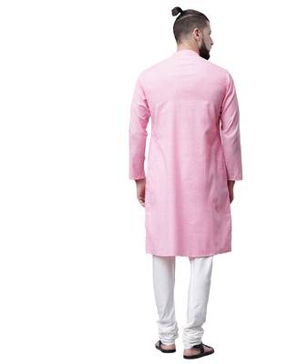 Svanik Pink Blended Solid Men's Classic Knee Length Kurta 3