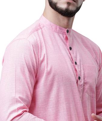 Svanik Pink Blended Solid Men's Classic Knee Length Kurta 4