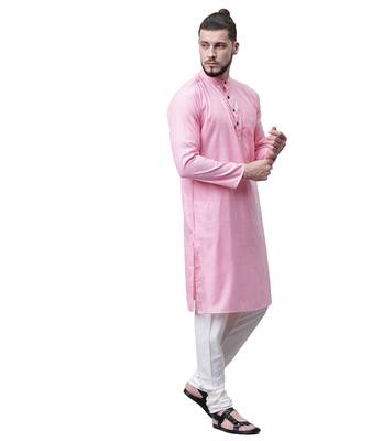Svanik Pink Blended Solid Men's Classic Knee Length Kurta 5