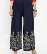 Navy-blue printed rayon palazzo-pants