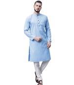 Svanik Blue Blended Solid Men's Classic Knee Length Kurta