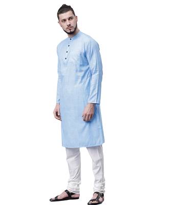 Svanik Blue Blended Solid Men's Classic Knee Length Kurta 2
