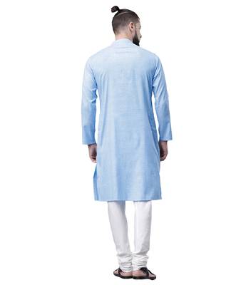 Svanik Blue Blended Solid Men's Classic Knee Length Kurta 3
