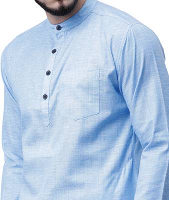 Svanik Blue Blended Solid Men's Classic Knee Length Kurta 4