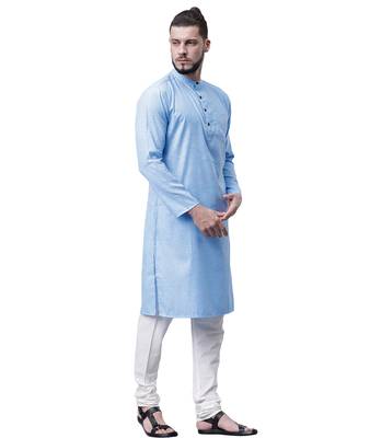 Svanik Blue Blended Solid Men's Classic Knee Length Kurta 5
