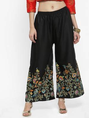 Beige printed rayon palazzo-pants 1