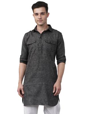 Svanik Black Blended Solid Men's Fashion Pathani Kurta 1