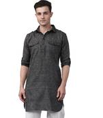 Svanik Black Blended Solid Men's Fashion Pathani Kurta