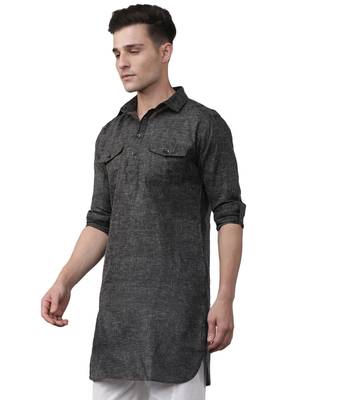 Svanik Black Blended Solid Men's Fashion Pathani Kurta 2