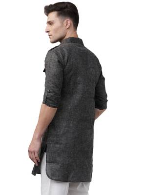 Svanik Black Blended Solid Men's Fashion Pathani Kurta 3