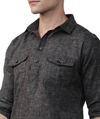 Svanik Black Blended Solid Men's Fashion Pathani Kurta 4