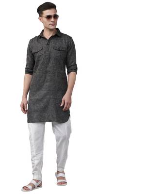 Svanik Black Blended Solid Men's Fashion Pathani Kurta 5