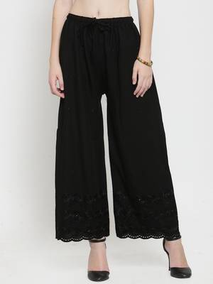 Black embroidered rayon palazzo-pants 1
