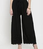 Black embroidered rayon palazzo-pants