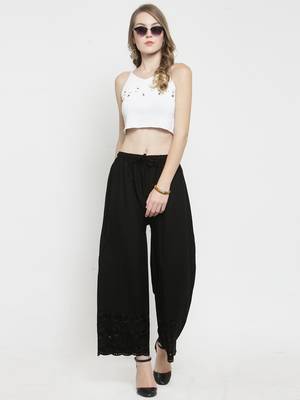 Black embroidered rayon palazzo-pants 2