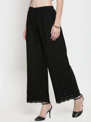 Black embroidered rayon palazzo-pants 3