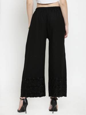 Black embroidered rayon palazzo-pants 4