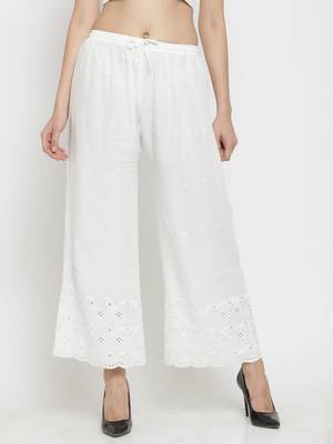 White embroidered rayon palazzo-pants 1