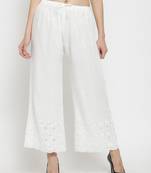 White embroidered rayon palazzo-pants