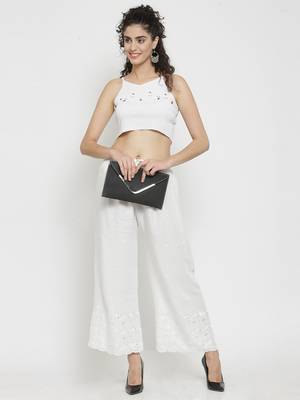 White embroidered rayon palazzo-pants 2