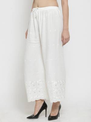 White embroidered rayon palazzo-pants 3